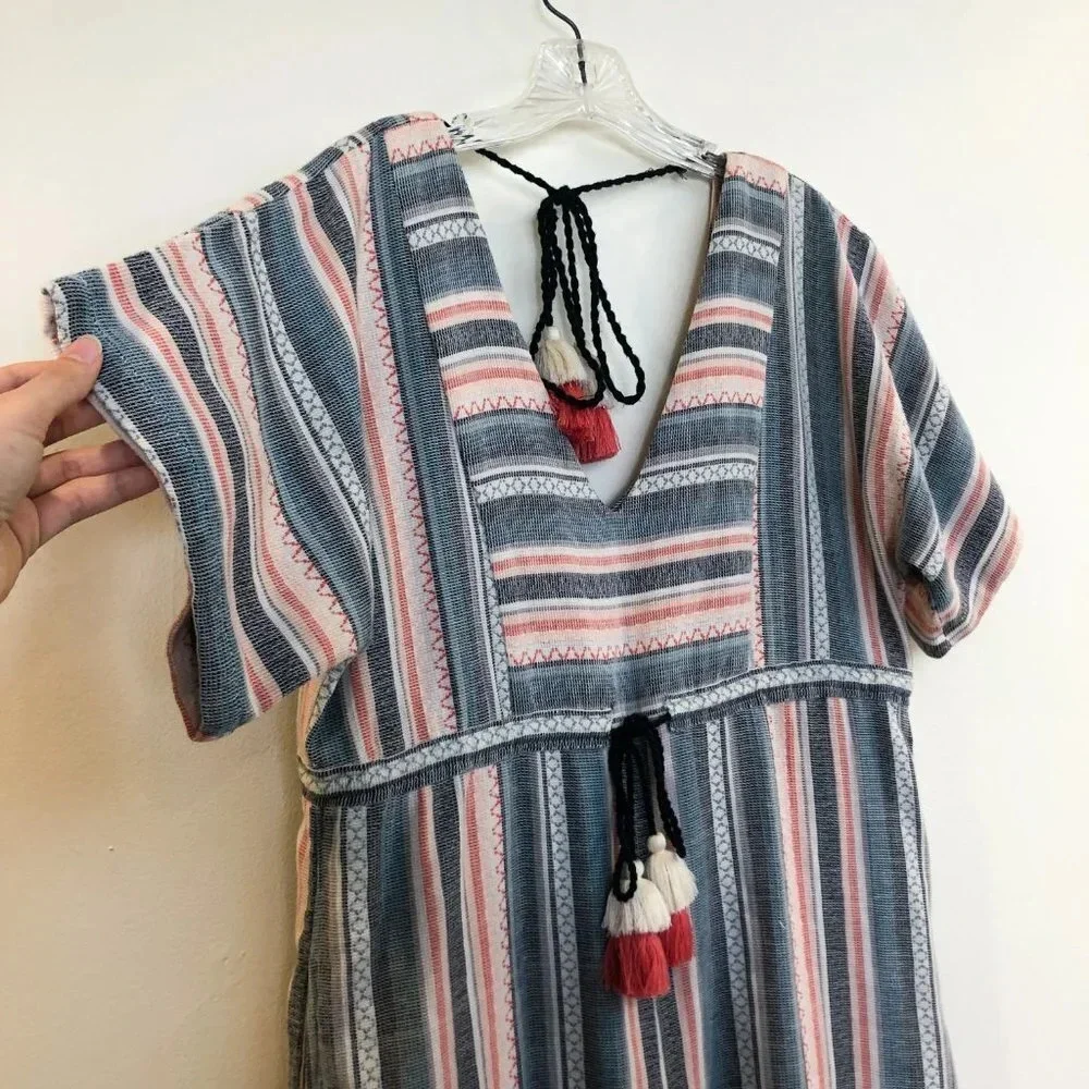 The Odells Striped V Neck Cropped Wide Leg Tassled Beach Vacation Romper XS - Picture 8 of 11